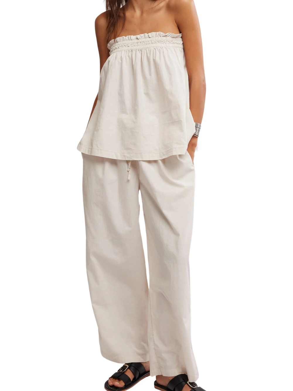 Wide-Leg Linen Blend Pants in Army Green